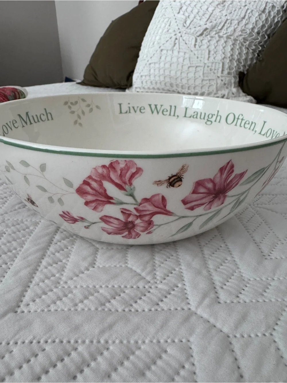 Lenox Butterfly Meadow Sentiment Serving Bowl “Live Well Laugh Often Love Much”